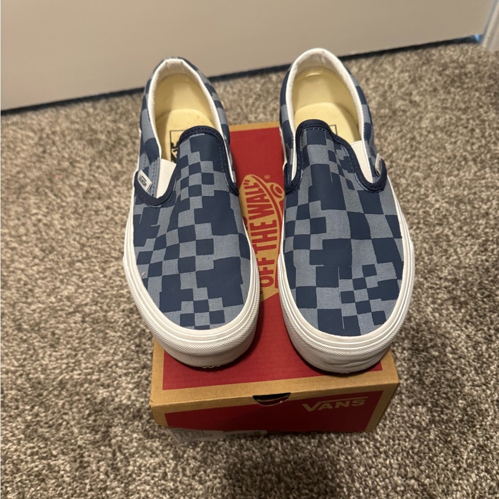 Vans Classic Blue Checkered Slip-Ons